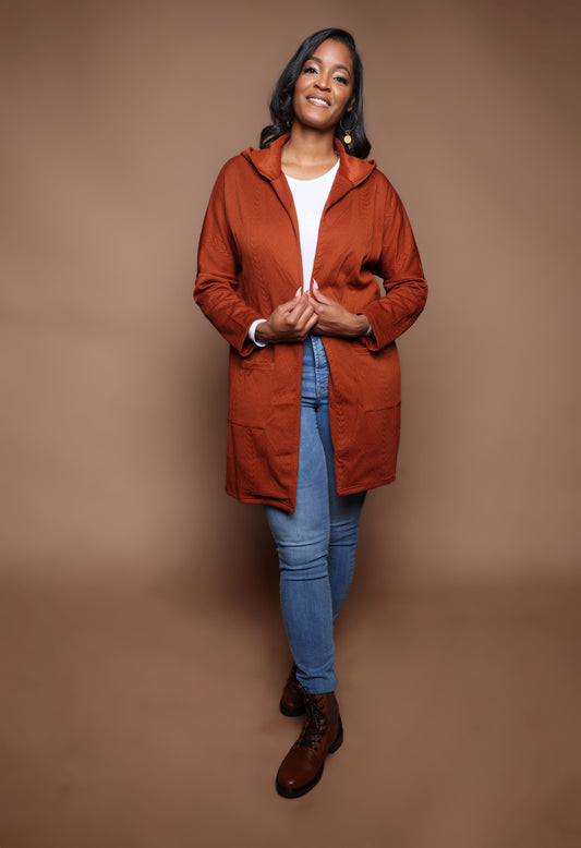 Hooded Long-Sleeved Open Cardigan