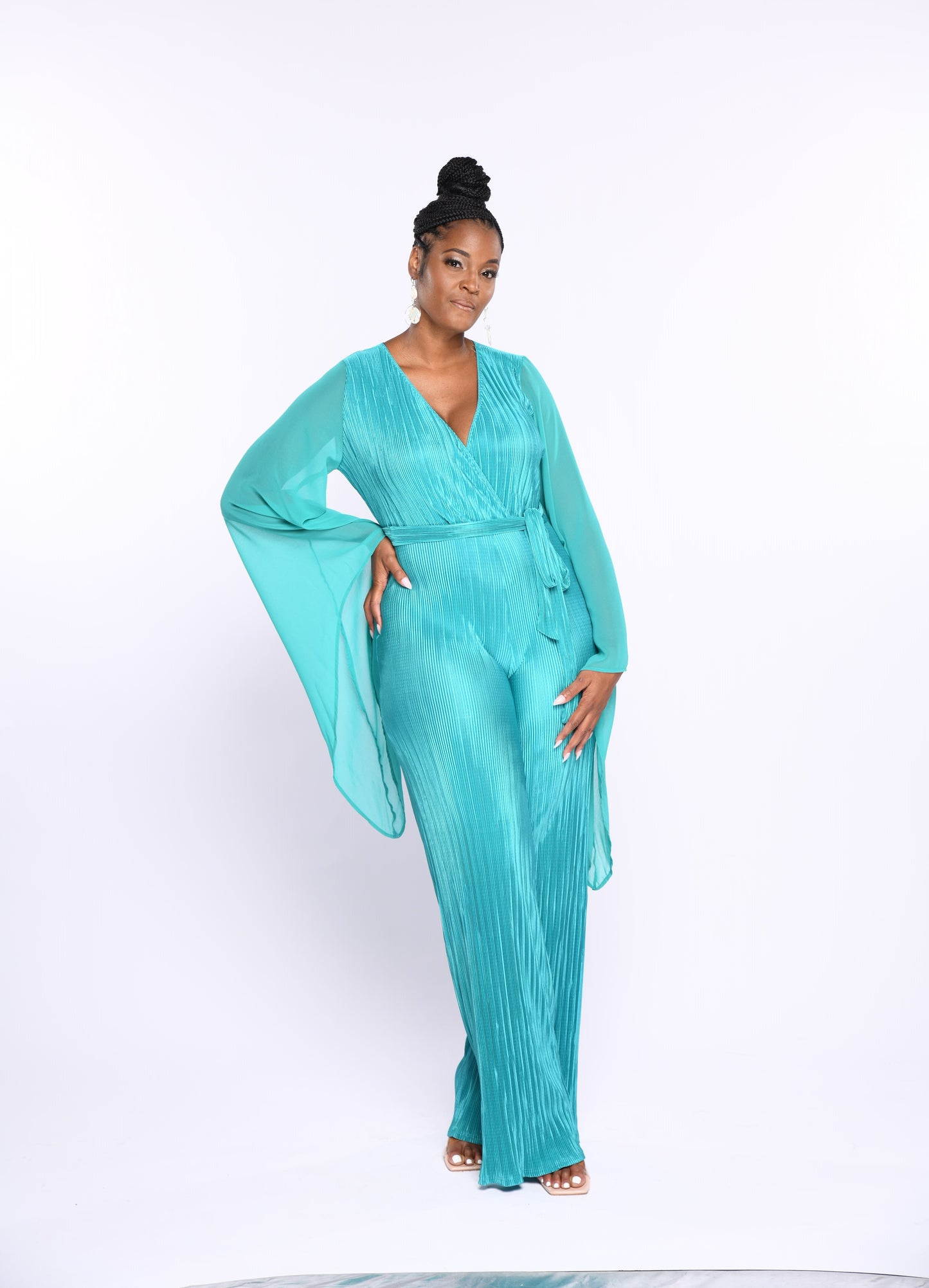 V-Neck Long Bell Sleeve Jumpsuit