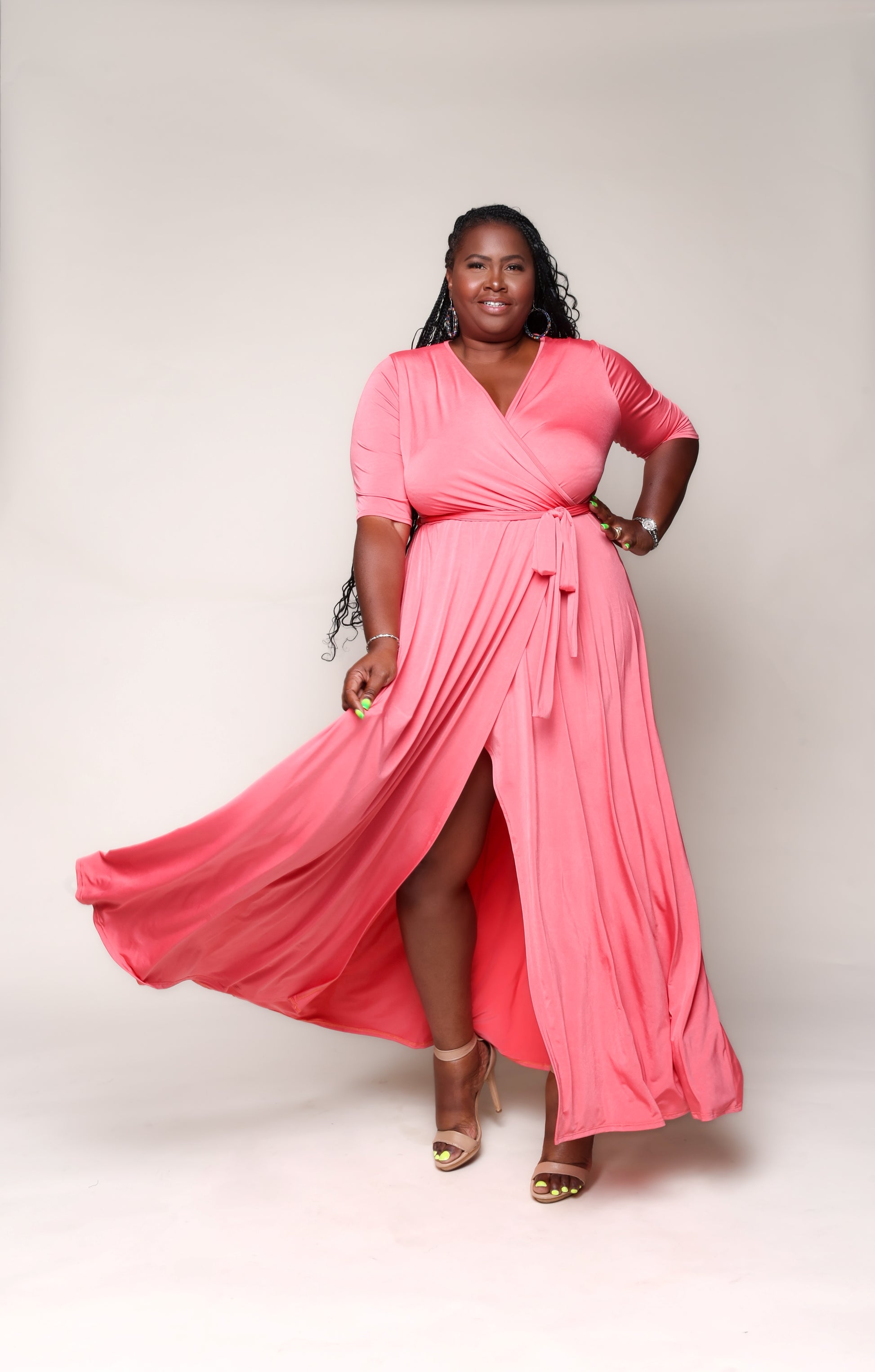 plus size coral maxi dress Plus Size - Coral Lace Button Front Maxi Skater Dress