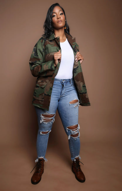 Green Camouflage Long Sleeve Jacket