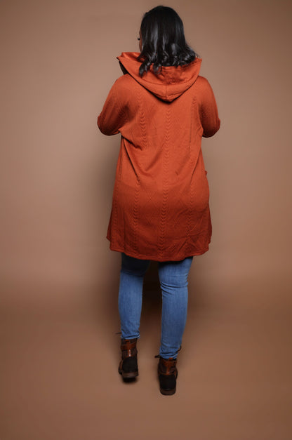 Hooded Long-Sleeved Open Cardigan