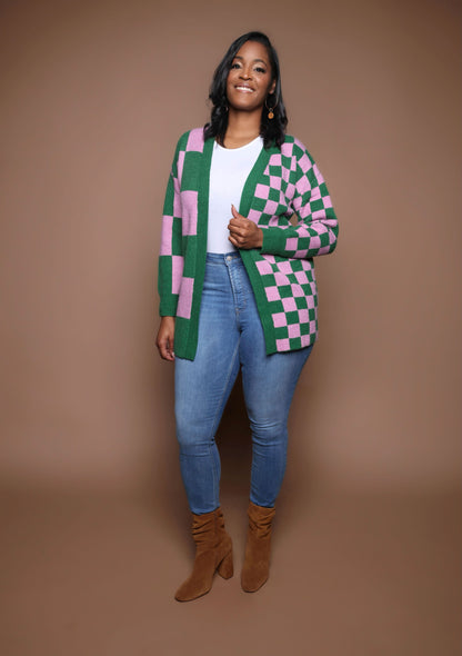 Multi-Checkered Long Sleeve Cardigan